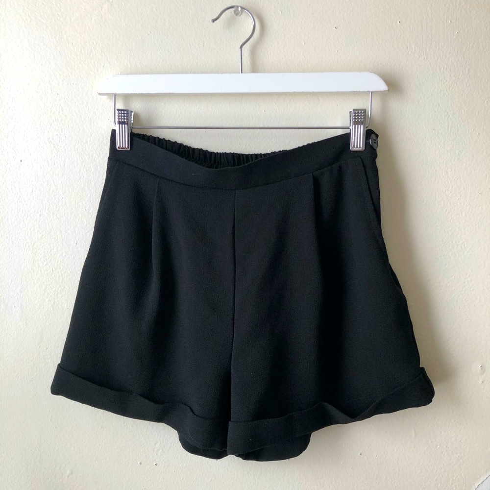 american apparel cloth shorts with button and side zipper